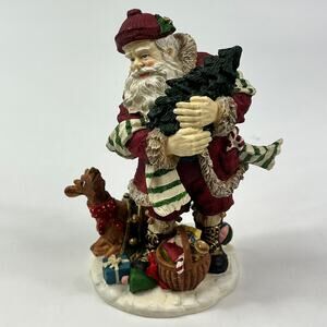 Christmas Santa Figurine Holding Tree Reindeer Gifts Basket Holiday Decor 6.5"